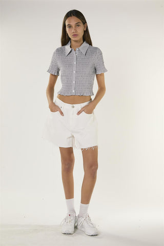 White Colour Mid Rise Frayed Hem Denim Shorts