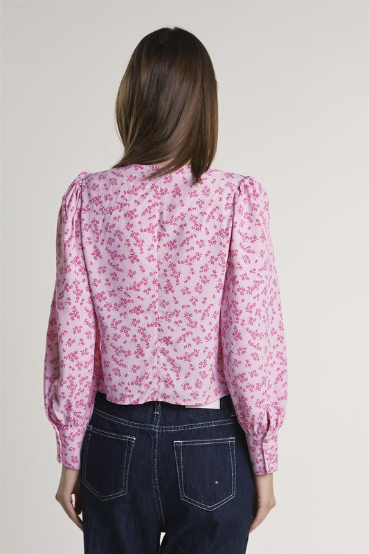 Pink-Fuschia-Ditsy Button-Front -Top