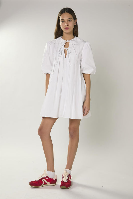 White Pleated Smock Dress