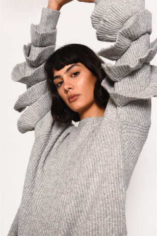 Grey Marl Statement-Sleeve Jumper