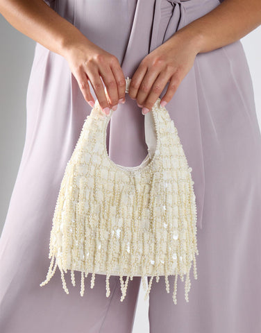 White Sequin Pearl Detail Bag