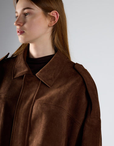 Brown Suedette Boxy Collared Jacket