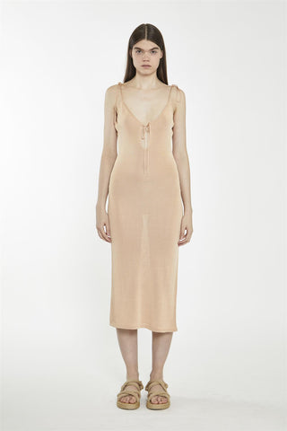 V-Neck Midi Slip Dress - Soft Apricot