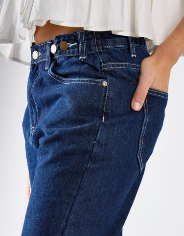 Dark Blue Mid Rise Mom Jeans