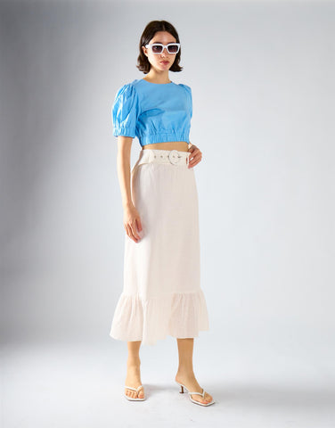 White Belted Midi Skirt