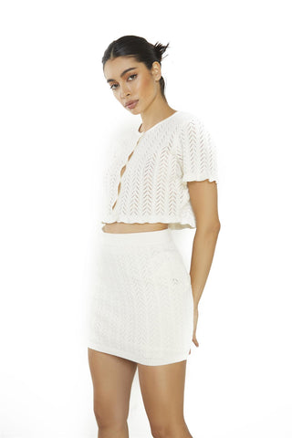 Cream Open-Knit Mini-Skirt