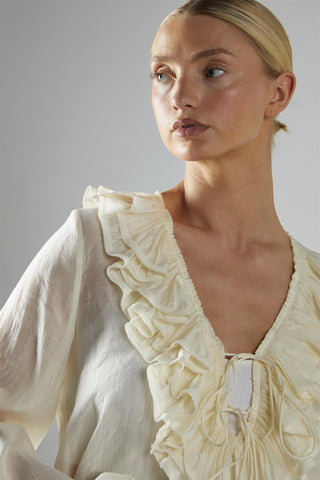 Cream Ruffle-Neck Blouse