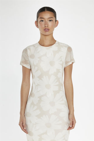Stone-Sunflower Mesh Bodycon Midi-Dress