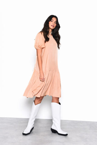 Apricot Drop-Waist Midi-Dress