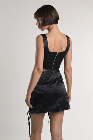 Black-Sateen Corset Crop-Top