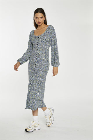 Scoop Neck Midaxi Dress - Blue Lime Ditsy