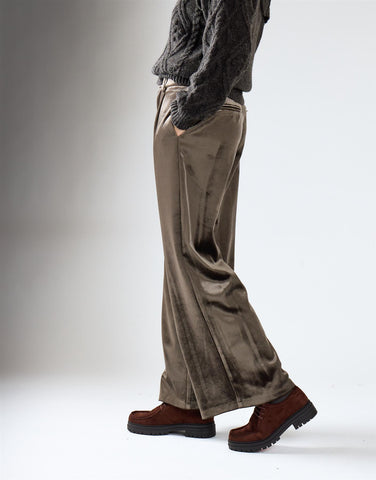 Grey Khaki Pleated Wide-Leg Trousers