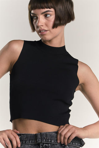 Black Sleeveless-Knit Crop-Top