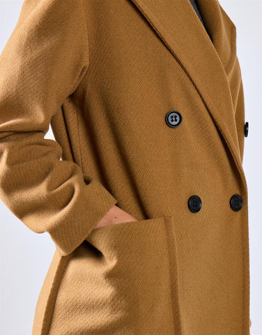 Camel Lapel Collar Midi Coat