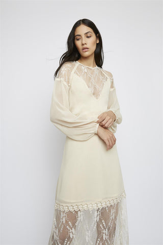Champagne Lace-Detail Maxi-Dress