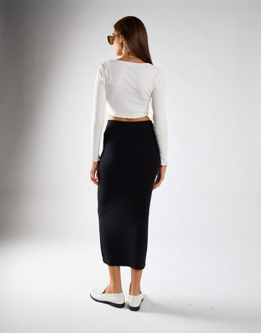 Black Ribbed Midaxi Skirt