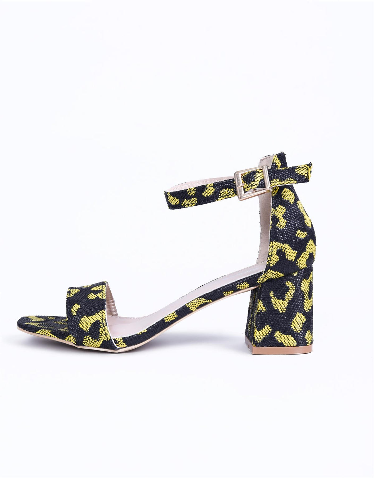 Yellow-Leopard Strappy Heeled-Sandals