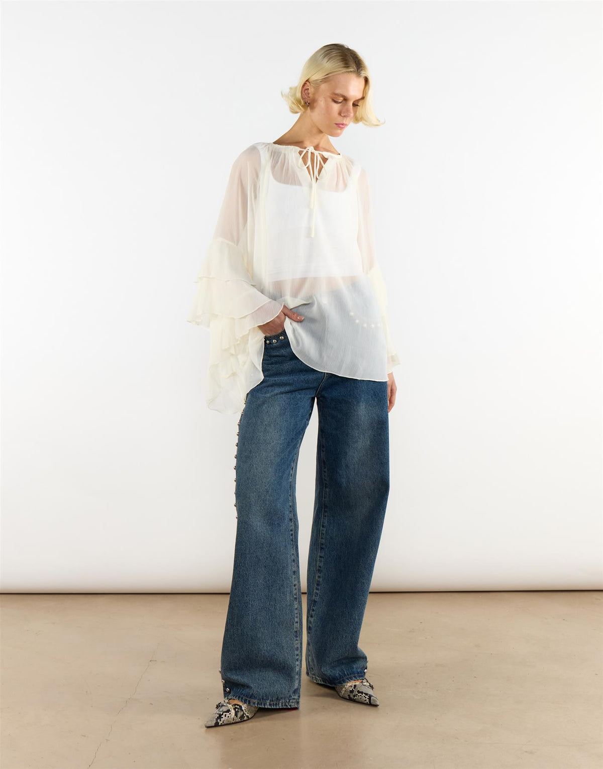 Cream Multi Ruffle Long Sleeve Top