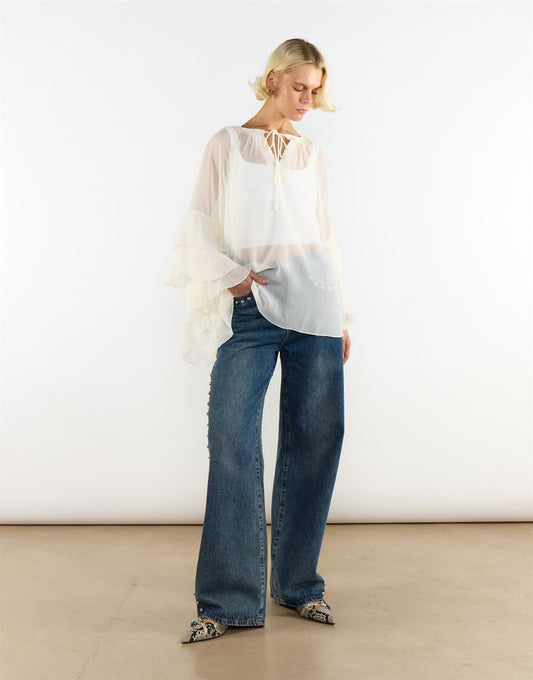 Cream Multi Ruffle Long Sleeve Top