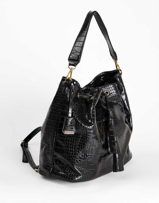 Black Drawstring Hobo Bag