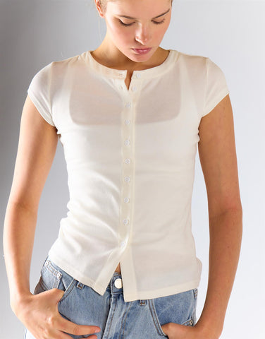 White Knitted Button Front Top