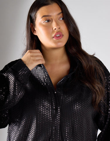 Glamorous Curve Black Sequin Top