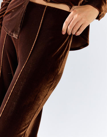 Brown Velvet Pull On Wide-Leg Trousers
