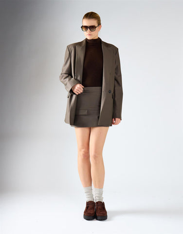 Khaki Flap-Pocket Mini Skirt