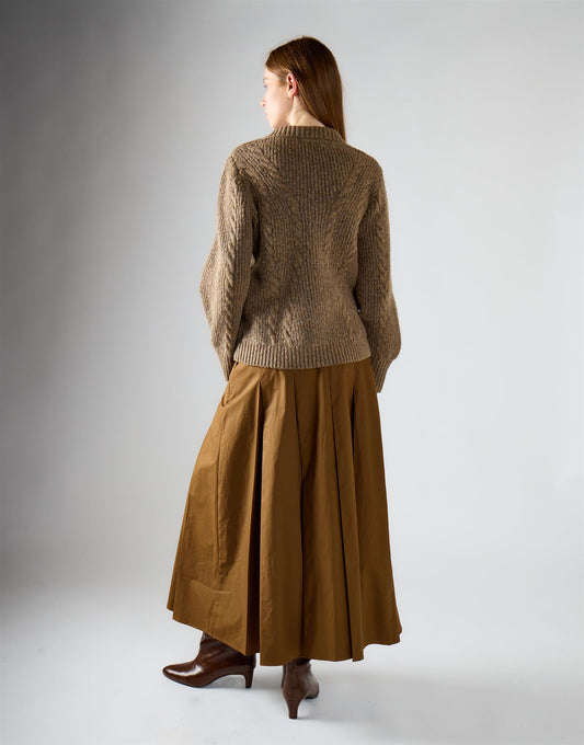 Deep Olive Pleated Midi Skirt