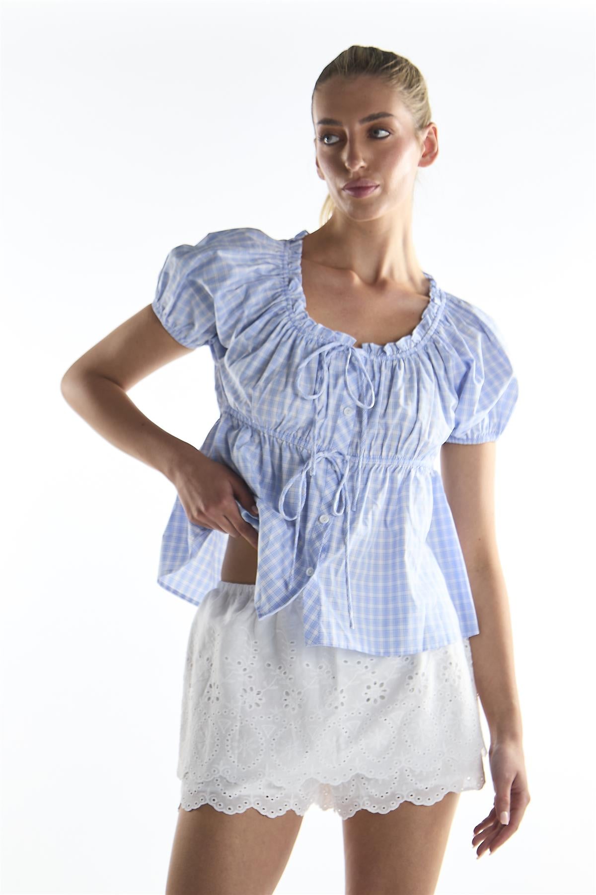 White Embroidery Frill Mini Skirt