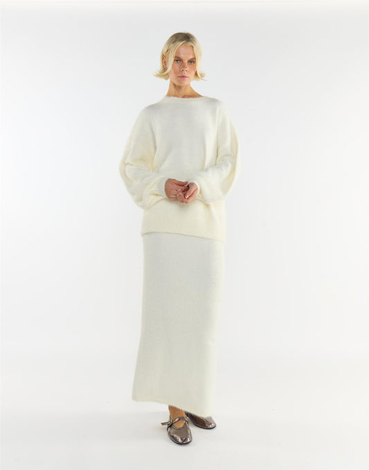 Cream Knitted Maxi Skirt