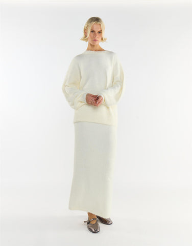 Cream Knitted Maxi Skirt
