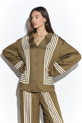 Olive Cream Stripe Button Front Shirt