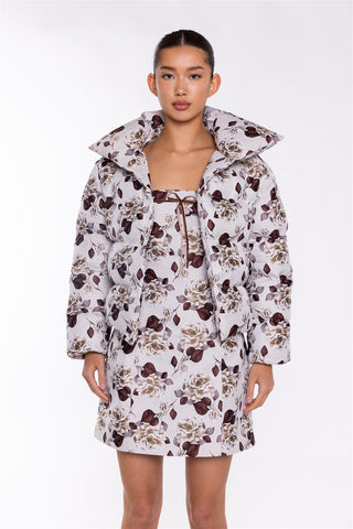Quilted Puffer Jacket  - Greige Brown Rose