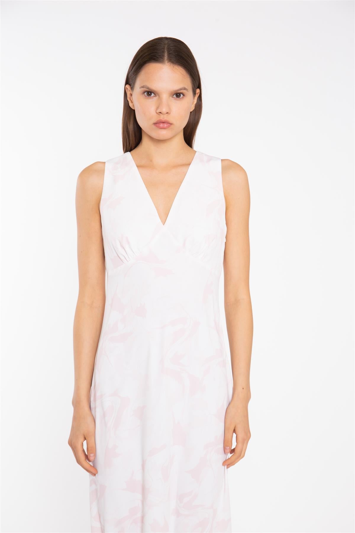V-Neck Midaxi Dress - Pink Watercolour