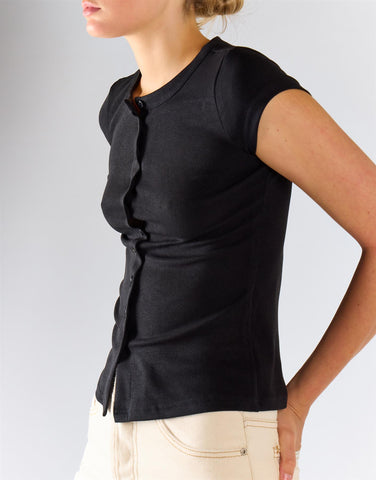 Black Knitted Button Front Top