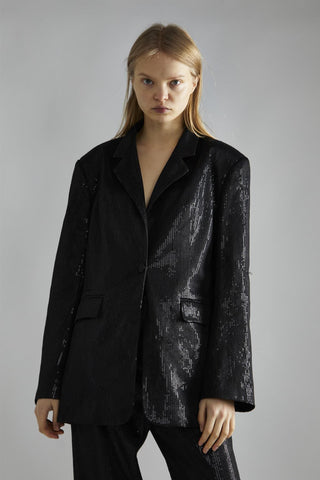 Black Metallic Sequin Oversized-Blazer