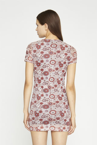 Nude-Brown-Vintage-Floral Body-Con Mini-Dress