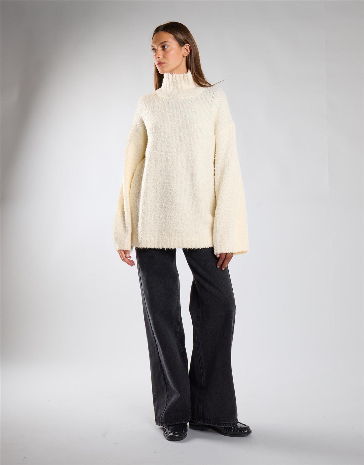 Cream High Neck Oversized Jumper