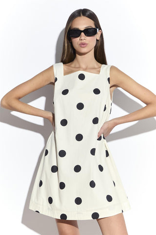 Cream Spot Square Neckline Mini Shift Dress