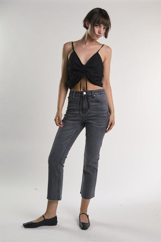 Black Gathered Sleeveless Crop-Top