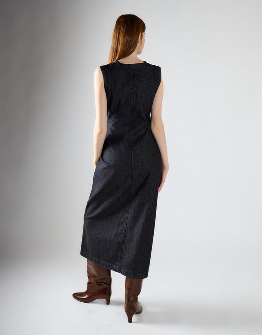 Black Denim Button Up Midaxi Dress
