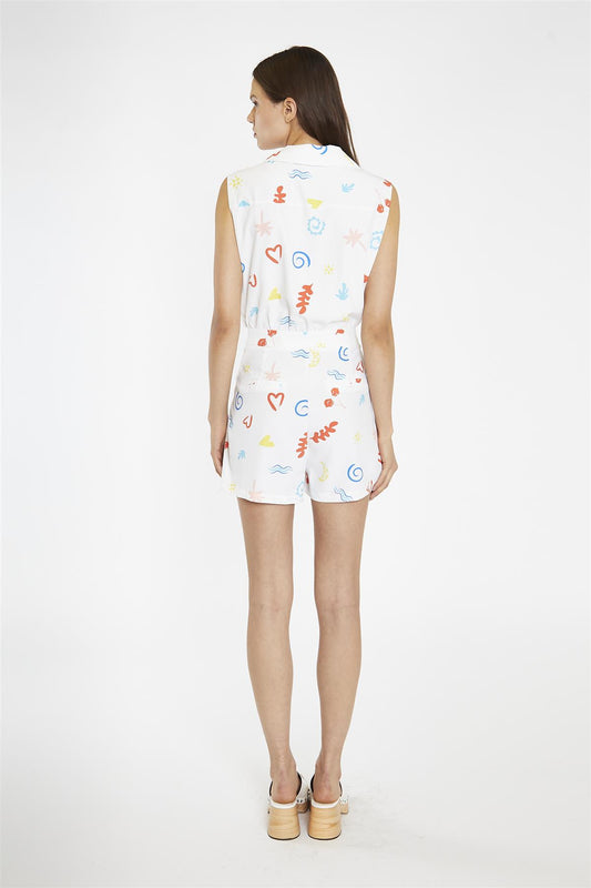 Vacation-Print Collared Playsuit