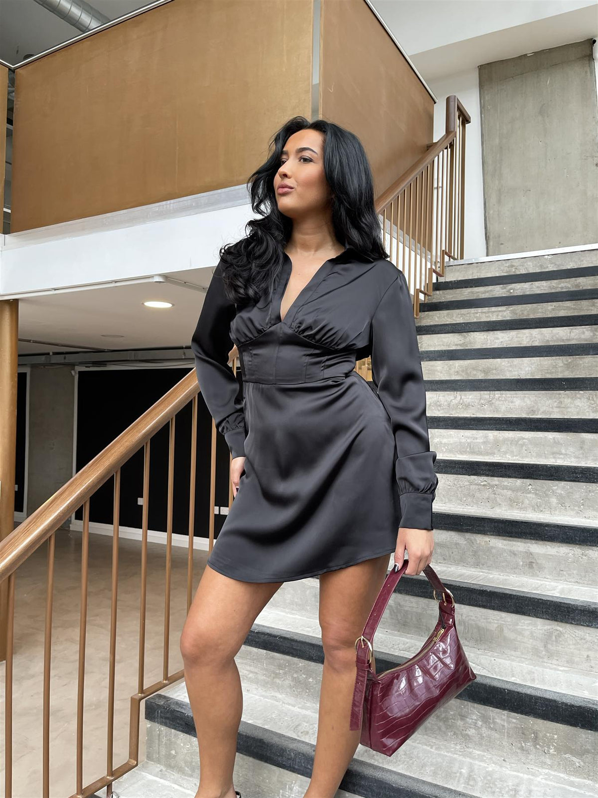Black-Satin Corset Shirt Mini-Dress Black-Satin Corset Shirt Mini-Dress