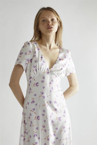 Lilac Watercolour-floral  V-Neck Maxi-Dress