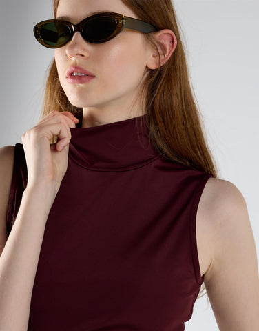 Burgundy Mock Neck Sleeveless Tank Bodysuit