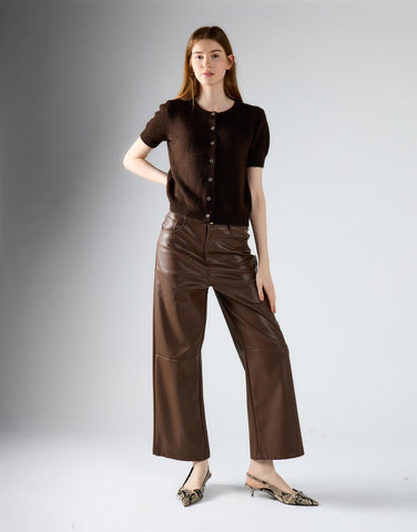 Brown Pu Straight Leg Trousers