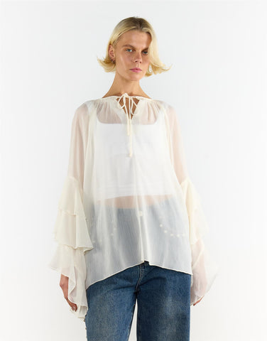 Cream Multi Ruffle Long Sleeve Top