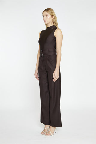 Dark Brown Turtle-Neck Sleeveless-Bodysuit