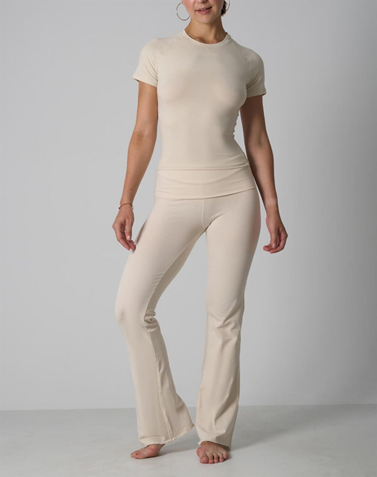 Agon Cream Short-Sleeve Top & Micro-Flare Legging Set
